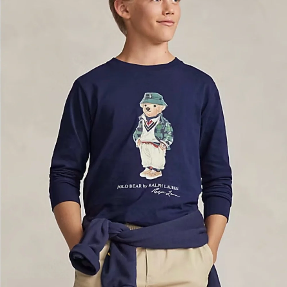 Ralph Lauren Kids Long Sleeve Classic Navy‎ Polo Bear Tee SZ XL 18-20